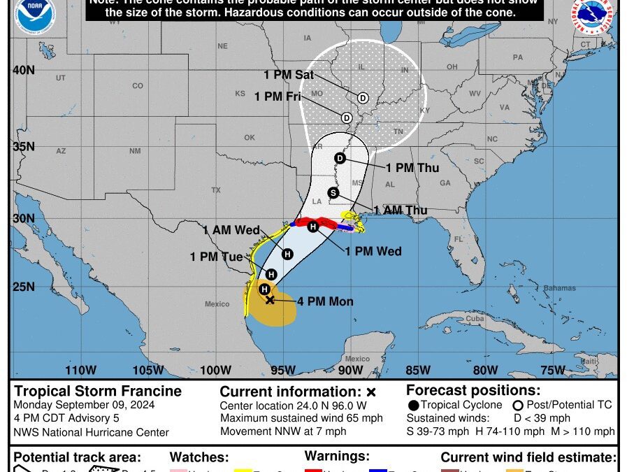 Tropical Storm Francine Gains Strength